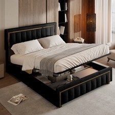 Lit capitonné 140 x 200 cm, hydraulique lit Double avec Espace de Rangement