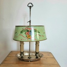 Lampe Bouillotte Style Directoire à Deux Feux Abat-Jour Vert Rubans Fleuris