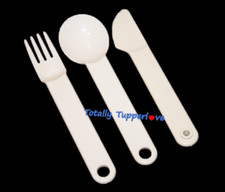 Tupperware Snap-Together Cutlery Knife Spoon Fork Set Off-White Reusable EUC