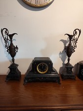 Napoleon 3 Fireplace Clock and Its Two Black and Bronze Marble Cassolettes?...