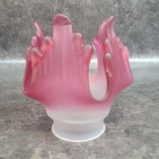 ancienne grosse tulipe en verre pour lampe bordée rose AP197