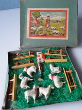 c1900 antique toy WOOL SHEEP SHEPHERD DOG BOX sheep in box