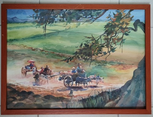 Aquarelle birmane signée - , aung