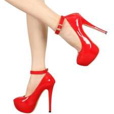 Women's Sexy Stiletto High Heels Ankle Strap Pumps Patent Leather Platform Shoes