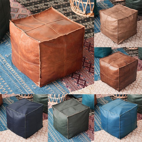 Moroccan leather cube pouf - moroccan, pu