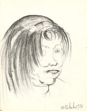 ORIGINAL DRAWING AT THE LEAD MINE - MARCEL DELMOTTE - PORTRAIT OF EVA 1950