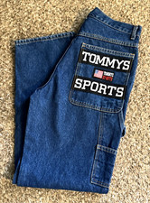 Tommy Hilfiger Sports Jeans 32x33 Baggy Y2K Skater Pipe Carpenter Skate Flag VTG