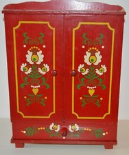 Ancien jouet armoire bois meuble de poupée peinte enfant French Antique Alsace