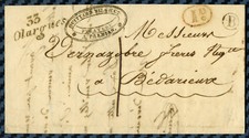 Italic "33 Olargues" (Hérault) + rural box s/letter - 1841 / price 110 €