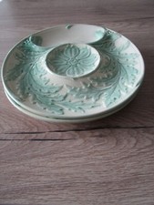 2 GIEN Ceramic Artichoke Plates Ecru & Green Series No. 2