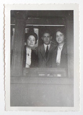 Family window train pose - old photo snapshot