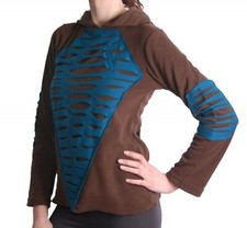  Pull polaire elfe à capuche zippée marron/bleu