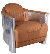 Design Chaises de Cocktail Alu Salon Fauteuil Relax en Cuir Vintage Cognac