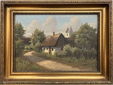 Paysage D'Été Impressionniste Avec Maison De Ferme Peinture À L'Huile Antique