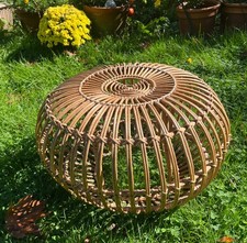 Rattan Pouf Ottoman 1950s Boho Chic Modern Franco Albini Near Mint