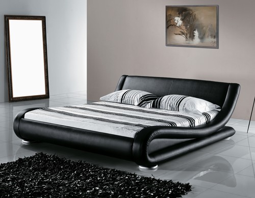 Lit design cuir noir - cuir,