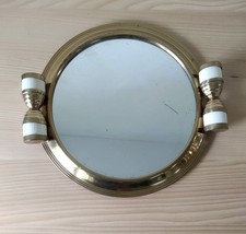 Ancien Plateau Rond en Miroir et Métal Doré –  Art Déco