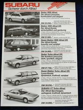 1985 Subaru 1800 AWD XT Turbo AWD Justy Libero Brochure Sheet