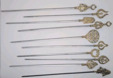 SET OF 10: Vintage MCM Tarzan Inox Turkey Stainless Brass Shish Kabob Skewers