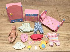 Bundle Lot Original Mini World Baby Born 5" Doll, Clothes & Bedroom Furniture