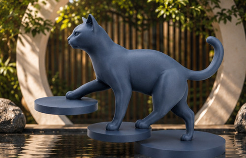 Statue chat gris - de, sculpture