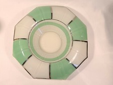 Antique Green White Silver CONSOLE BOWL Art Glass Classic Centerpiece Art Deco 