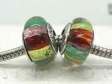 Authentic Pandora Charm Set of 2 Colorful Rainbow Murano Glass Bead