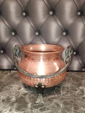 old small hammered copper cauldron wrought iron handle Lecellier Villedieu