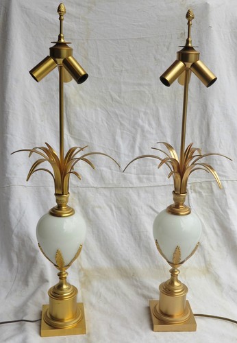 1970 paire lampes opaline - lampes,