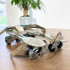 Vintage Metal and Leather Roller Skates - Old Adjustable Model 1940s