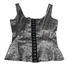 Vintage 90s Super Low Fat Bustier Corset Large Silver Brocade Faux Clasp Goth