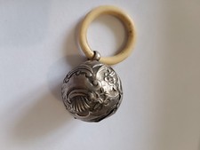 Ma Collection Hochet Ancien Bébé Argent  Art nouveau/déco Berceau Boule Fleurs