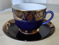 Tasse en Cobalt avec Soucoupe Décorée d'or - Lomonosov - Saint-Pétersbourg
