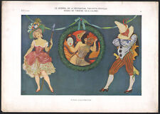 1910 Lithographie Rideaux de théatre Masques Costumes Art nouveau M. Colombo