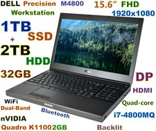 Workstation DELL M4800 i7-QUAD (1TB SSD + 2TB) 32GB 15.6" FHD Quadro 2GB Docking