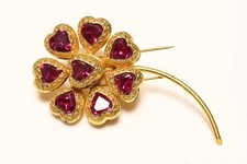 Vintage Roger Jean-Pierre Paris Pink Crystal Heart Flower Brooch