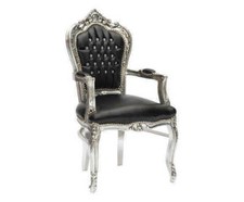 Fauteuil Chaise Feuille Argent Noir Cuir LUIGI XVI Avec Accoudoirs Style Baroque
