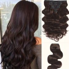 7X Postiche Naturelle Marron Foncé Extension Humains Femme Ondulé A Clip 45cm