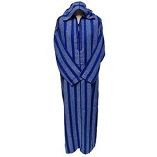 Homme Royal Bleu Rayé Marocain Capuche Manches Longues Coton Thobe Juba Djellaba