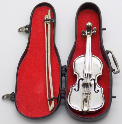 800 silver miniature violin - silver,