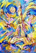 Paris Modern Eiffel Tower Trocadero Night Painting Moon Van Gogh France