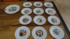 ART TABLE LOT 12 PLATES + DESSERT DISH MONTH YEAR CHILD HUMOR SAINT AMAND