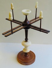 WHEEL, REEL, WIRE UNCOILER, SKEIN, ANTIQUE, TURNED WOOD & ALABASTER