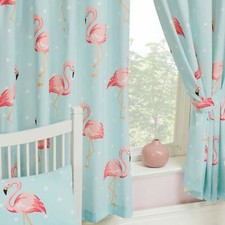 Rideaux Fifi Flamant Rose À Pois 66" X 54" Enfant Entièrement Doublés Avec Liens