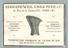 1920 Fernand Weil Emile Petit Heels Bois Shoes in Paris Old Advertising
