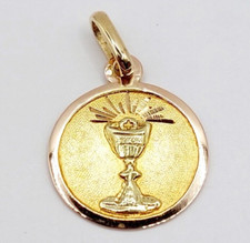 Médaille religieuse or rose 18k calice ciboire finement ciselé vintage