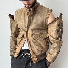 Vintage 1980s IXS Racing Faded Brown Leather 2 in 1 Moto Jacket/Vest Size 48 (M)