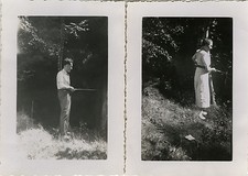 ANTIQUE PHOTO - VINTAGE SNAPSHOT - FISHING PAIR FASHION PROFILE - FISHING