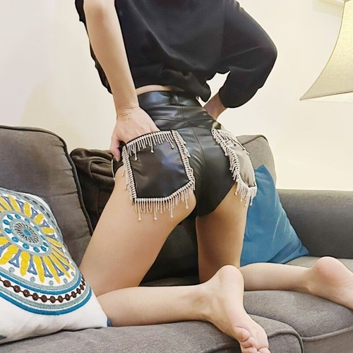 Cuir short frange cristal - short,