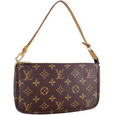 Louis Vuitton Monogram Pochette Accessoires Leather Fabric Brown Handbag 3680